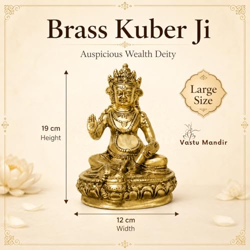 Image of Pure Brass Kuber Ji Idol, Vastu Remedy for Wealth (19 cm, 1.99 kg)