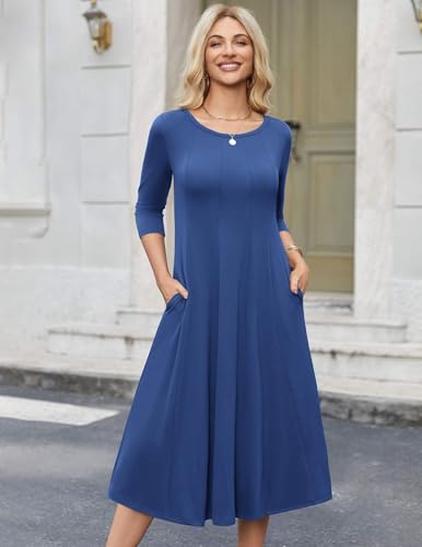 Image of HOTOUCH Women's 3 /4 Sleeve A-line and Flare Midi Long Dress