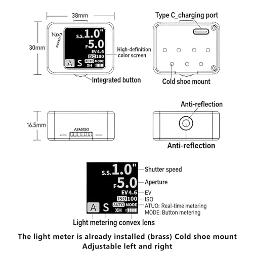 Medidor de luz digital con rango EV 1-22 y sensor de alta precisión OLED 7