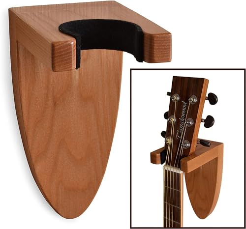 Image of Ash Wood Guitar Holder Wall Mount - Wooden Hanger Hook Stand Rack for Electric, Classic, Acoustic and Bass - Musical Instruments Hardwood