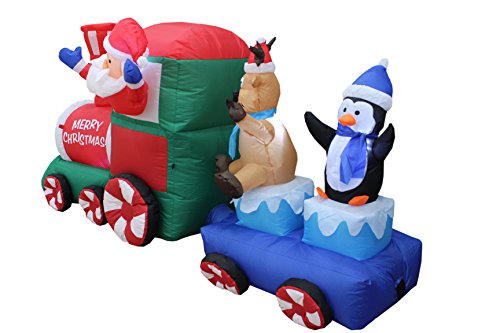 7 Foot Long Lighted Christmas Inflatable Santa Claus Reindeer Penguin On Train Lighted Led Lights Blowup Indoor Outdoor Garden Yard Party Photo Prop Home Decoration #TOP5