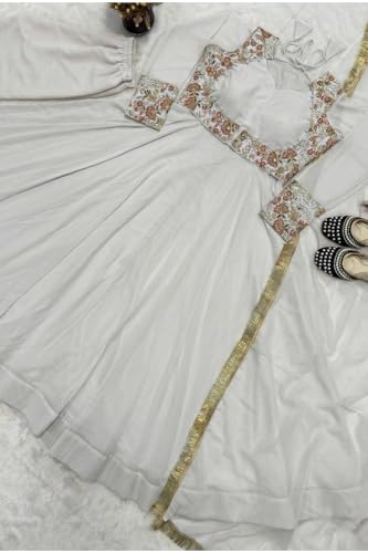 Image of PERFECT CHOICE WOMEN'S Heavy Natural Crep Silk Stitched Ethnic Salwar Kameez - Long Kurti with Embroidered Sleeves, Party & Festival Wear (SF251-ve115 Black1 XXL)