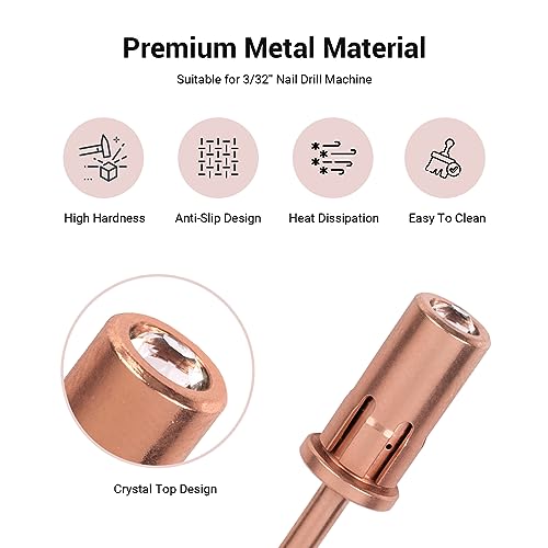 Image of MelodySusie Crystal Top Mandrel Bit for Nails, 3 /32'' Easy Off Nail Drill Bits for Sanding Bands, Suitable for Acrylic Nails Gel Manicures and Pedicures, Rose Gold