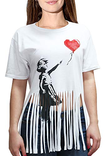 Banksy Shredder Shirt - Banksy Girl with Balloon Shirt - Girl with Balloon Shredded Shirt - Banksy Art Shirt - Shredded Banksy Shirt (Large) White
