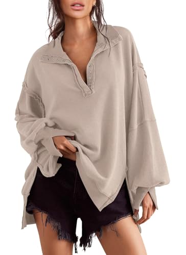 Sweatshirt for Women Fall Clothing for Women 2024 Trendy Henley Pullover Button Sweatshirts Tunic Tops S-2xl