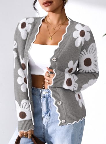 Pink Queen Fuzzy Sweater Cardigan for Women 2025 Fashion Long Sleeve Flower Outerwear Button Down Open Front Cardigan Coat4