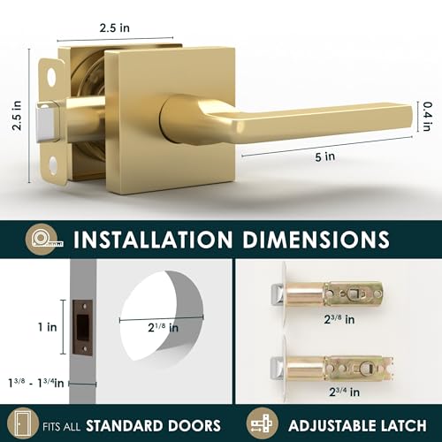 Image of Mega Handles Prime Passage Lever Door Handle for Closet or French Doors, Single Side Door Levers, Fits All Standard Door Sizes, Covered Screws Included - Satin Brass (1 Pack) 5 inch