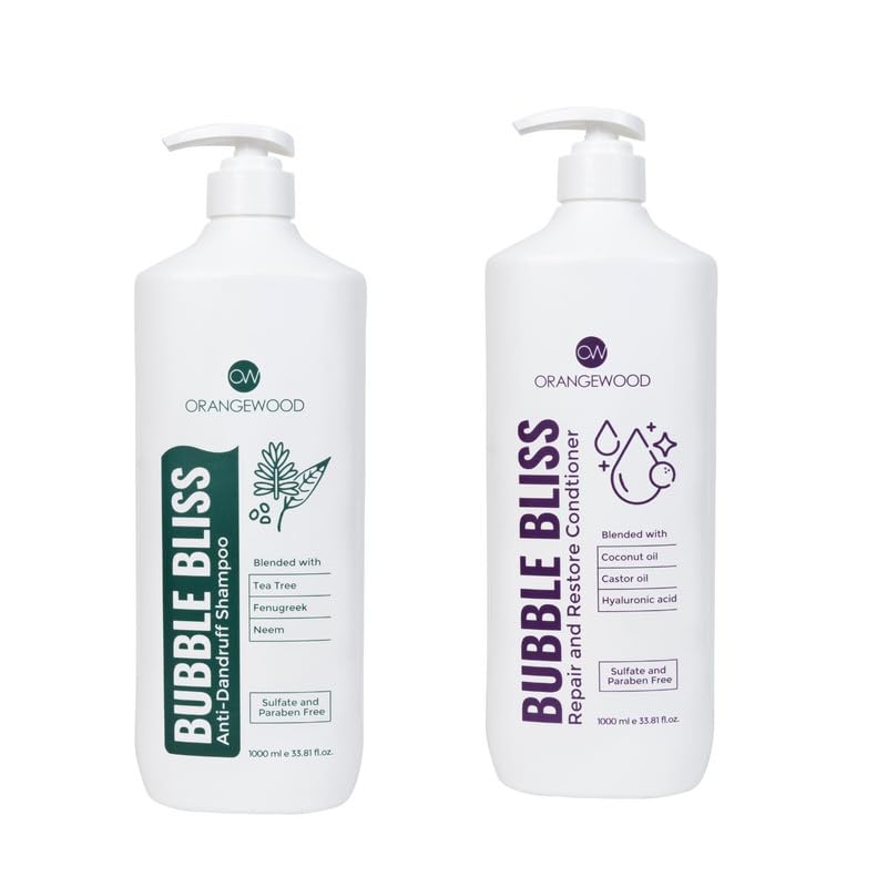 Orangewood Bubble Bliss Anti-Dandruff Shampoo & Repair And Restore Conditioner, Regular Use Scalp Advanced Care Rich Neem, Tea Tree Prevent Hair Loss, For Men and Women (imported), Combo Pack - 1000ml-image-1
