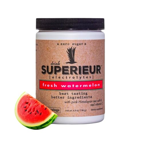 Superieur Electrolytes Plant Based Electrolyte Supplement w/Sea Minerals for Hydration & Recovery Keto Friendly Non-GMO Zero Sugar Vegan Healthy Sports Drink Powder Watermelon (70 Servings)