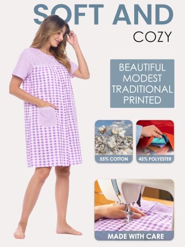 Image of Casual Nights Women's Snap - Front House Dress Short Sleeve Woven Housecoat Duster Lounger Robe with Pockets