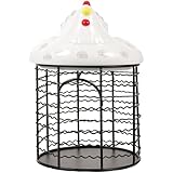 CIYODO Cesta para Huevos de Cerámica y Alambre Forma de Gallina Blanca, Cesta de Almacenamiento para Frutas y Verduras, Tamaño Mediano, Adecuado para Cocina y Organización del Hogar