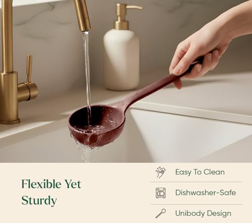 Image of Ember Cookware Silicone Ladle 30.5 cm | 230C Heat Resistant | Platinum Grade Food Safe Soup & Curry Ladle | Deep Bowl Serving Spoon for Cooking | Non Scratch Seamless Unibody Design | Wine