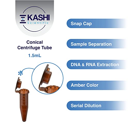 Image of Kashi Scientific 1.5mL Amber Snap-Cap Microcentrifuge Tubes with Graduation, Lab Grade Polypropylene Plastic [1.5mL Amber, 500]