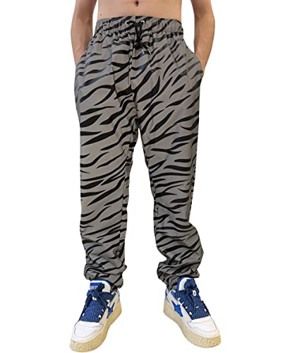LZLRUN Zebra Reflective Pants Men Hip Hop Dance Fluorescent Shiny Trousers Casual Harajuku Night Sporting Rave Jogger3