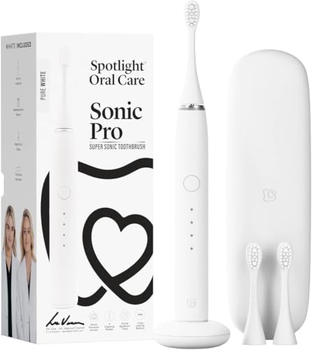 Spotlight Oral Care - Pure White Sonic Pro Electric Toothbrush - Daily Oral Hygiene - Advanced Sonic Technology for Effective Plaque Removal - Gentle on Gums, Customizable Modes, Long-Lasting Battery