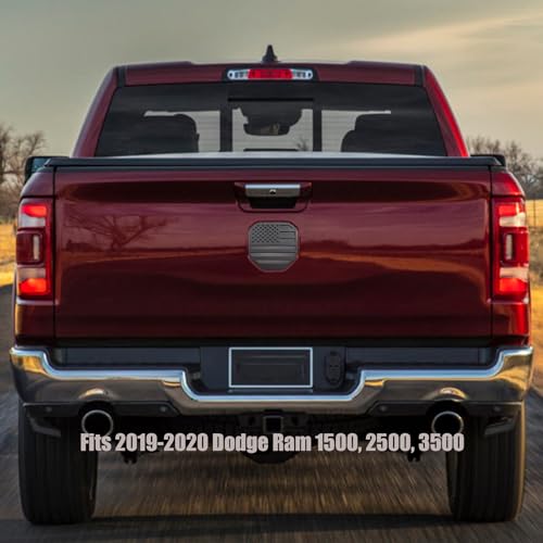 Image of American Flag Rear Tailgate Emblem Badge Compatible with Dodge Ram 2019-2020 1500 2500 3500 Matte Black