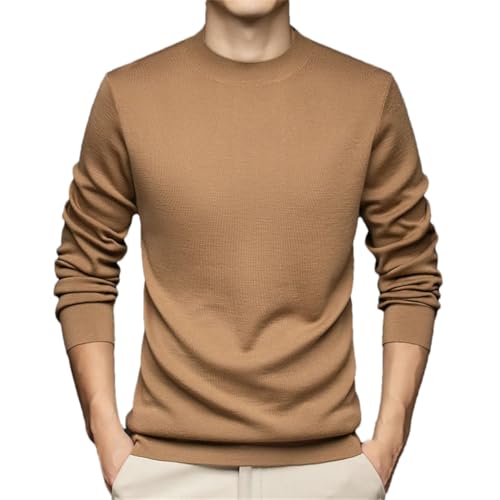 Men's Wool Sweater Semi-High Neck Spring Knit Soft Lightweight Pullover Solid Color Casual Jumper