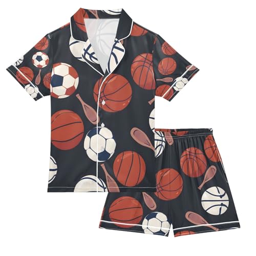 senya Sports Balls A Satin Summer Pajama Sets Silk Short Sleeve Button Down Sleepwear