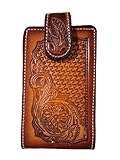 Western autentic Leather Mexican Cell Phone case for Belt with Magnetic Closure. Universal Size (Orange)