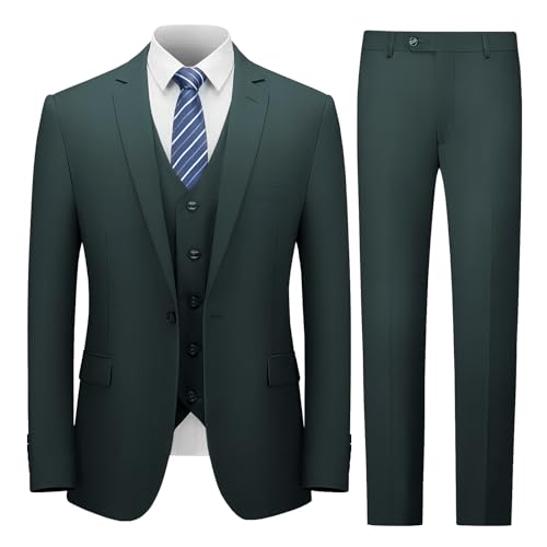 Image of Cooper & Nelson Men's Suit Slim Fit, 3 Piece Suits for Men, One Button Solid Jacket Vest Pants with Tie, Tuxedo Set