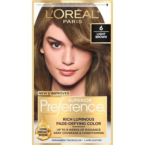 L'Oreal Paris Superior Preference Fade-Defying + Shine Permanent Hair Color, 6 Light Brown, Pack of 1, Hair Dye