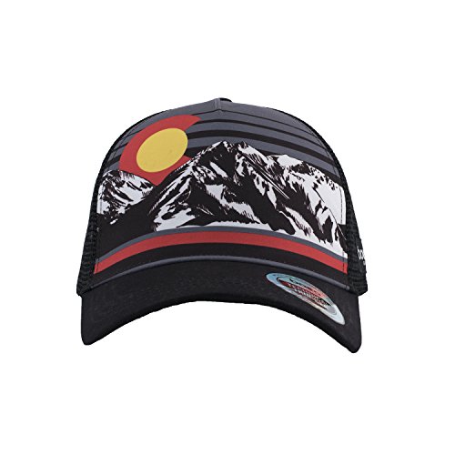 BOCO Gear 5 Panel Technical Trucker Hat - Colorado - Black with Mountain Stripes