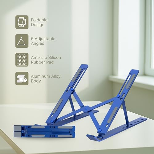 Image of Geonix Trek T3 Aluminium Ergonomic Laptop Stand | 7 Angles Adjustable Height | Anti Slip Rubber Pads | Foldable | Compatible with Laptops Upto 17 inch (Royal Blue)