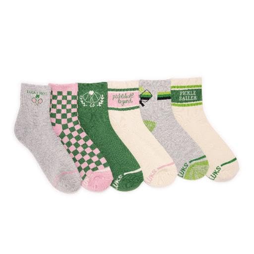 MUK LUKS Women's 6 Pack Pickleball Quarter Crew Socks, Multi, OS
