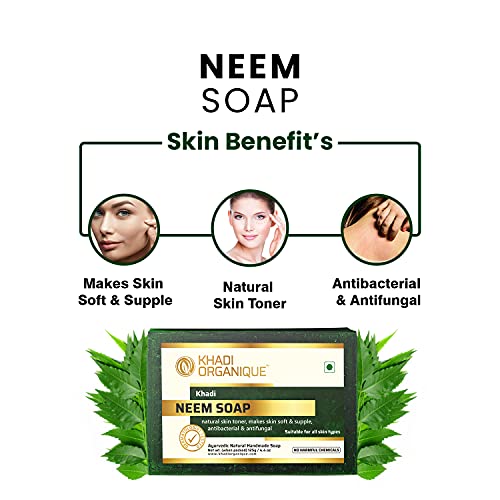 Image of Khadi organique handmade pure neem soap pack of 3 100% herbal natural soap