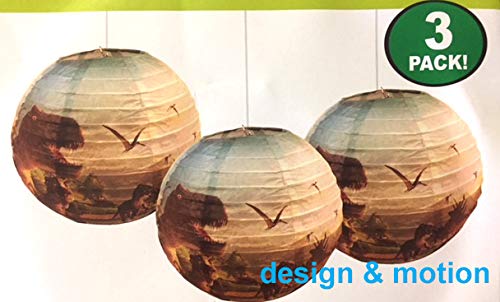 3 PC Round Jurassic Dino Dinosaur Design 10" Paper Lantern Party Decor Birthday Celebration