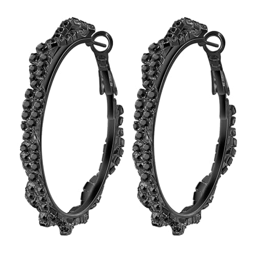 Rhinestone Hoop Earrings for Women Sparkly Blingy Big Round Cubic Zirconia Loops Large Hypoallergenic Silver Earring Statement Lightweight Twisted Hoops Trendy Jewelry