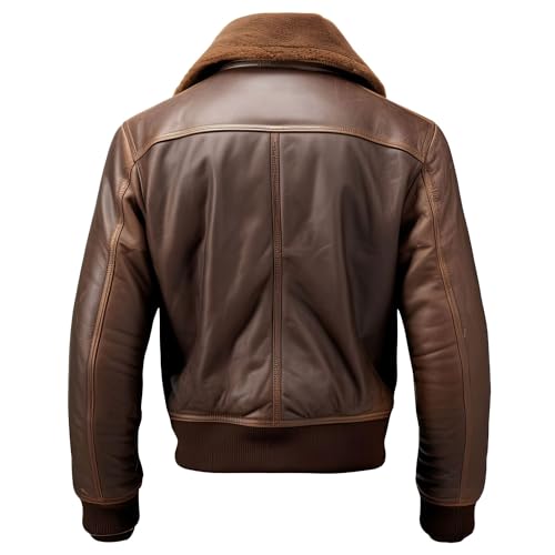 Men's Coffee Brown Genuine Sheepskin Leather Jacket with Warm Shirt Collar, Ribbed Cuffs, Zip-up, Stylish Aviator Bomber.2