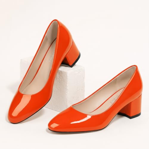 Image of SKYSTERRY Women's Low Heel Dress Pumps Shoes 2 Inch | Low Chunky Block Heel Pumps, Closed Round Toe Heels, Patent Leather Office Work Wedding Pumps Shoes