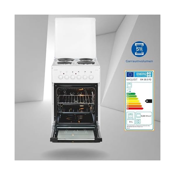 Exquisit Standherd EH 10.3 F2 | Elektro-Standherd | 50 cm | Masse-Kochfeld | 50 L Garraum | Inkl. Deckel | Weiß – Bild 3