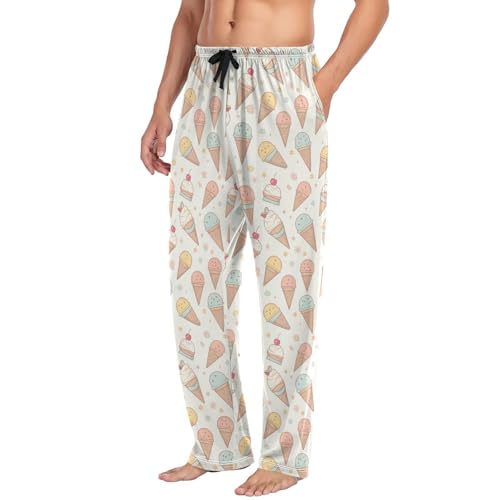 Men's Ice Cream Pattern Pajama Pants with Elastic Waistband | Soft Lounge Sleepwear | Breathable Sleep Pants for Home（377）4