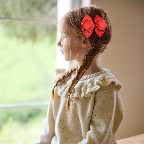Pinzas para el cabello con lazo brillante de 3 pulgadas en rojo, 2 unidades miniatura 4