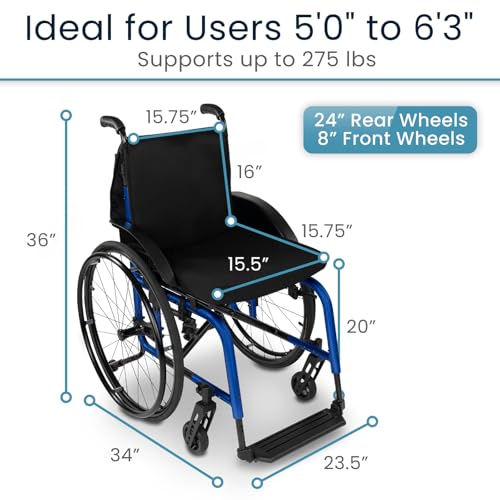 Vive Sports Wheelchair for Adults - Lightweight, Foldable Manual & Transport Wheel Chair - Portable, Small Narrow, Compact & Folding - Collapsible for Travel - Fully Adjustable & Weighs Only 25 lbs - Thumbnail 4