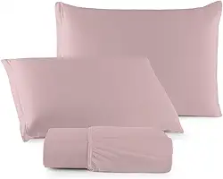 Jogo de Lençol Malha 100% Algodão com Elástico 2 e 3 Peças Liso (Rose, Queen)