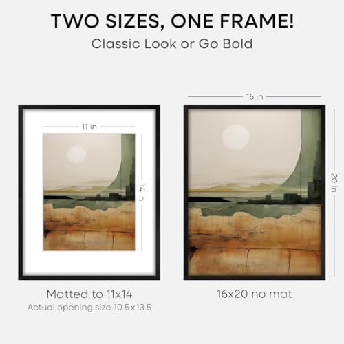 Image of Homeforia 16x20 Black Wood Frame, High End Oak 16x20 Picture Frames with Mat 11x14 Photo, 16 x 20 Wooden Poster Frame Matted to 11 by 14 Print, 20x16 Hanging Frames, Tempered Glass, Wall Kit, Set of 1