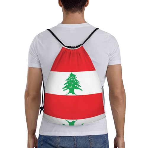 Medium Drawstring Bag - Sport Flag of Lebanon Print Sackpack for Yoga, Dance, Travel, Hiking - Lightweight Storage2
