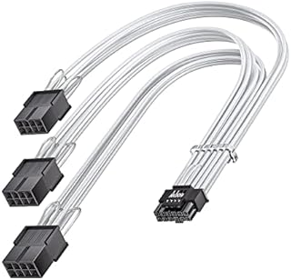 Fasgear PCI-e 5.0 Extension Cable,16Pin(12+4) Male to PCI-E 5.0 3x8Pin Female Sleeved Extension Cable with 4 Cable Combs, 30cm 12VHPWR Cable Compatible for GPU 3090Ti & RTX 4000 Series (16AWG/White)