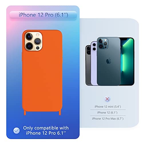 Image of Compatible with iPhone 12 Pro Case with Lanyard Crossbody iPhone Case with Strap Adjustable Shockproof Drop Protection Silicone Phone Cover for iPhone 12 Pro 6.1'' Neon Orange
