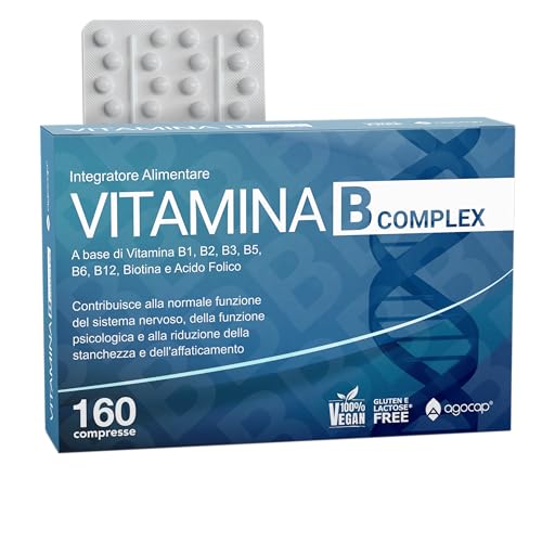  Vitamina B Complex, Vitamina B, Agocap®. Integratore di Vitamina B1, B2, B3, B5, vitamina b6, vitamina b12 e acido folico, Biotina. Integratore stanchezza 160 compresse, Vitamine Gruppo B
