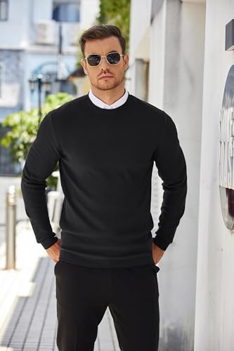 Coofandy Mens Dress Pullover Sweater Lightweight Waffle Knit Sweater Slim Fit Crewneck Business Casual Sweater Black thumb #1