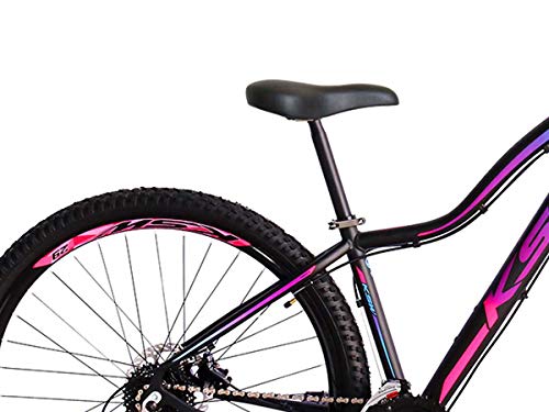 Bicicleta Aro 29 KSW MWZA 2020 Feminino 24v Hidráulico Preto com Rosa e Azul 17