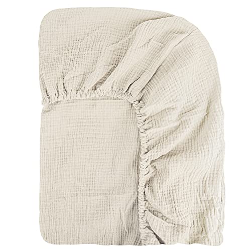 Image of Super Juniors Muslin Baby Fitted Crib Sheet,Extra Cozy Soft Breathable Crib Mattress Sheets for Boys and Girls,28”x52”(Cream)