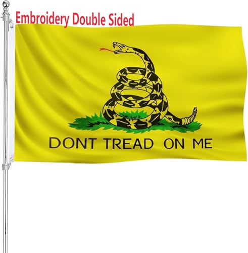 Embroidered Gadsden Flag 3x5 Dont Tread On Me Flag Outdoor Heavy Duty 340D Polyester Material with 2 Metal Grommets 4 Rows of Stitching Tea Party Rattlesnake Flags