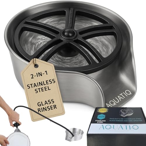 AquatiQ 2 in1 Glass Rinser for Kitchen Sink - Stainless Steel Cup Cleaner - Counter Top Bottle Washer - Kitchen Sink Accessories - Attachements - Sink Sprayer (Nickel)
