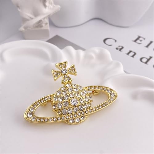 Image of Dreuyet Saturn Planet Brooch Pin for Women Ladies Dainty Rhinestone Star Lapel Pin Cubic Zirconia with Crystal Planet Brooch Fashion Dress Accessories Jewelry for Suit Clothing Jackets Badges