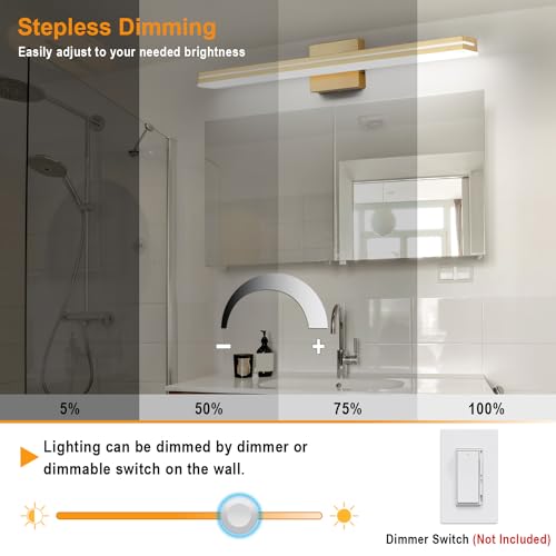 Image of SineRise LED Modern Bathroom Vanity Light Fixtures (32-Inch, 3000K /4000K /6000K, Dimmable), Gold Modern Acrylic Bathroom Wall Lighting Fixtures Over Mirror